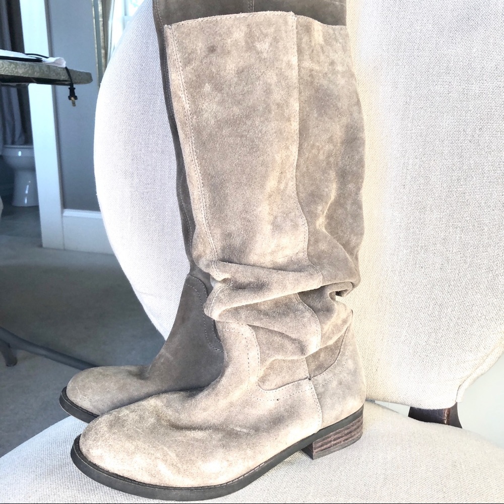 Slouchy grey suede boots